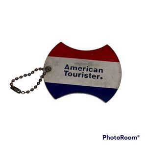 Vtg American Tourister Tag Suitcase Luggage Tag 1970s Keychain Name Address